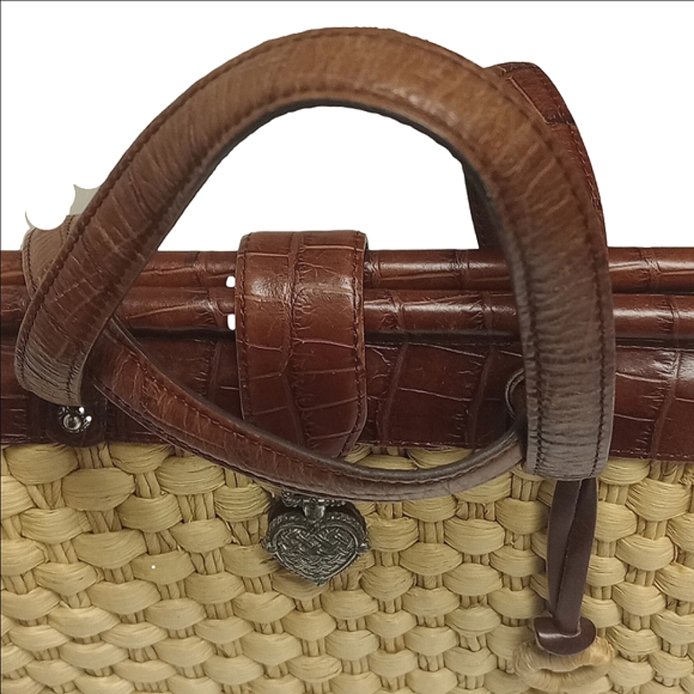 BRIGHTON "EVA DELIGHT" WICKER STRAW SUMMER HANDBAG WITH BROWN LEATHER ACCENTS - Picture 8 of 16